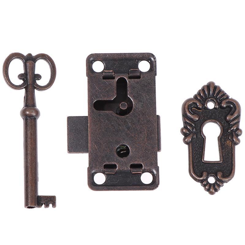 Antique Iron Door Lock Drawer Jewelry Wood Box Cabinet Wardrobe Cupboard Door Lock + Key Furniture Hardware for Home