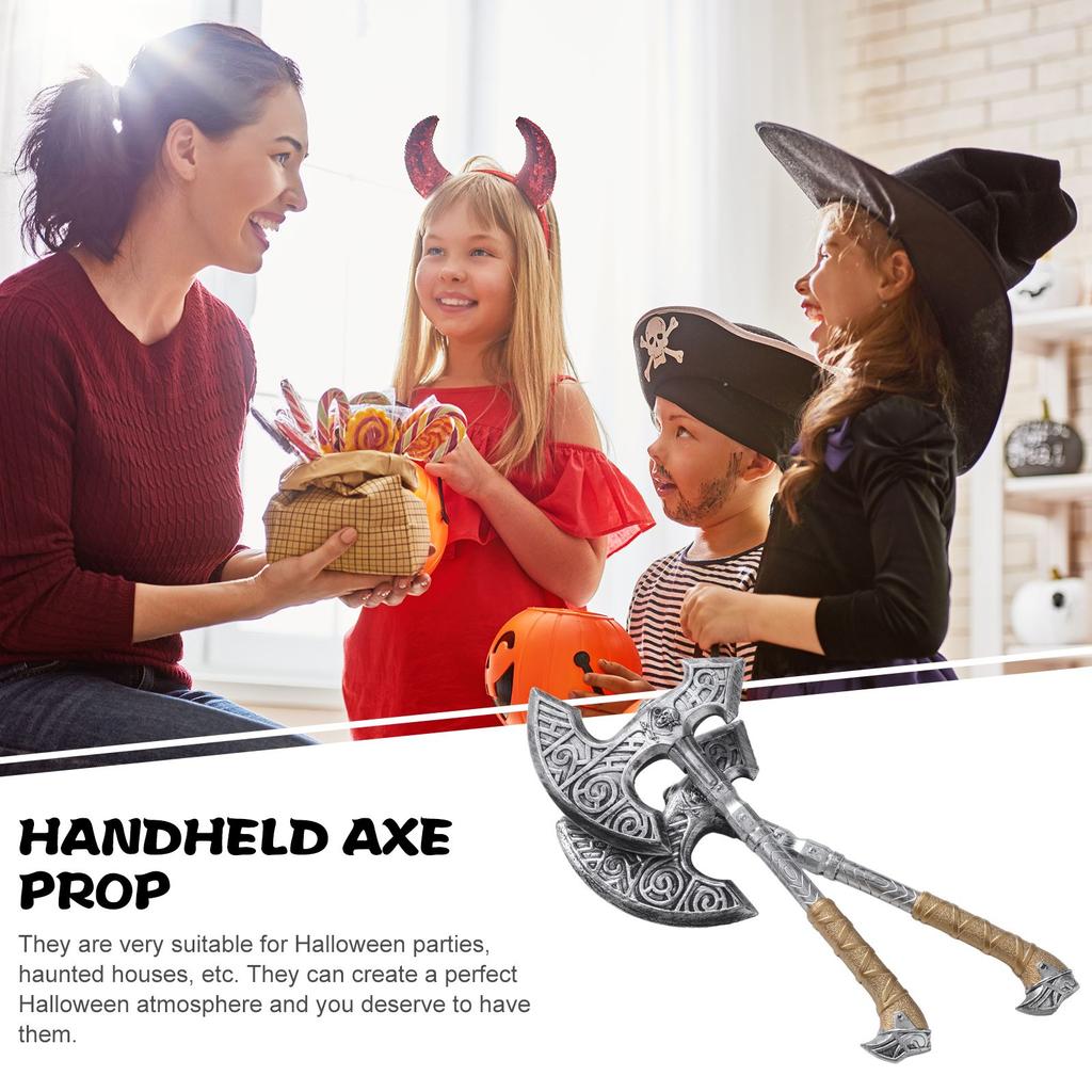 2pc Fish Bone Ax Ornaments Kids Halloween Cosplay Costume Haunted House Prop Children Plastic Toy Fake Fish Bone Ax Party Supply