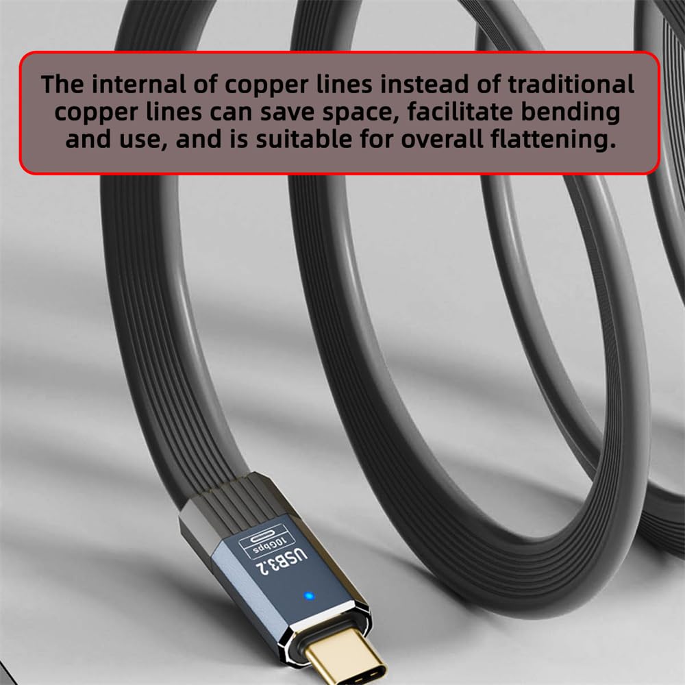 NFHK Cable Male To Male 10Gbps Flat Slim FPC Data Power Cable 5V3A for and Disks USB3.1 Type-A Type-C USB-C Laptops, Phones, (100cm)