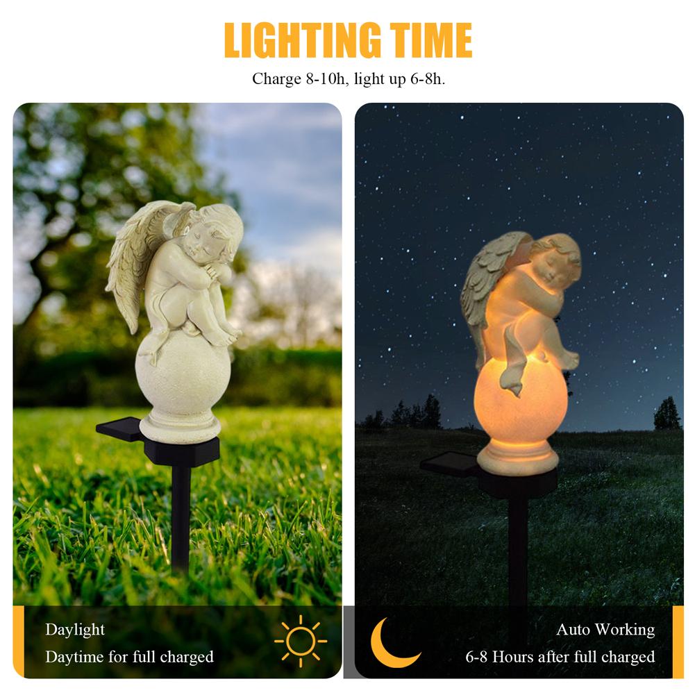 Solar Garden Lights Crafts Resin Angel Yard Landscape Lamp Lighting Ornaments IP55 Waterproof Home Decor for Park Courtyard