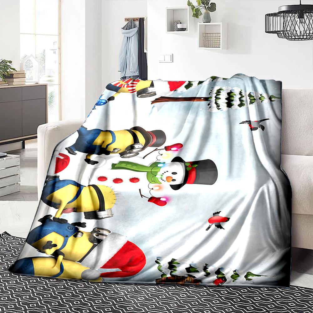 1Pc Minions Christmas Celebration Blanket Soft Throw Blanket For Home Bedroom Bed Sofa Travel Office Solid Christmas Blanket