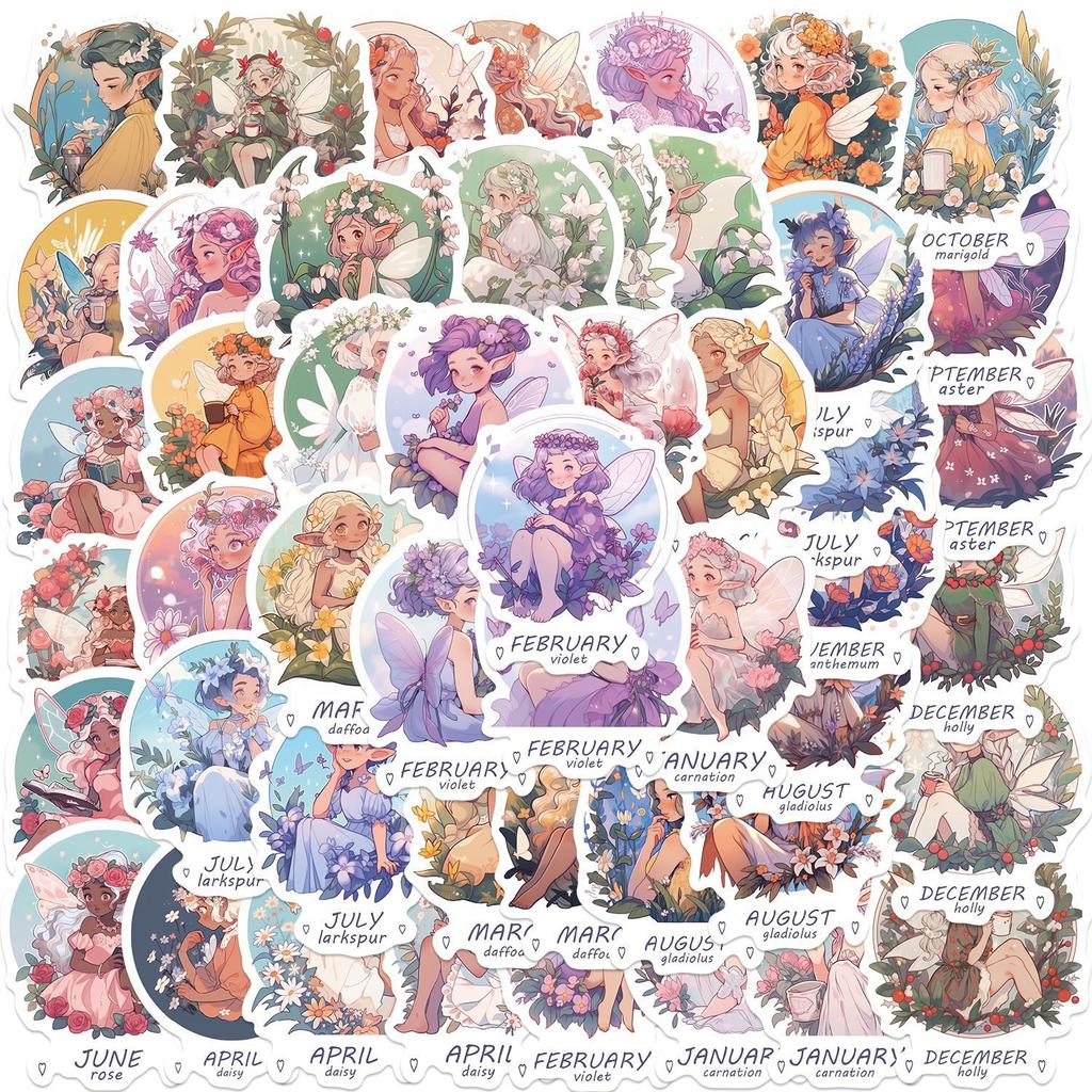 50 Cartoon Flower Elf Doodle Stickers Guitar Notebook Suitcase DIY Waterproof Stickers