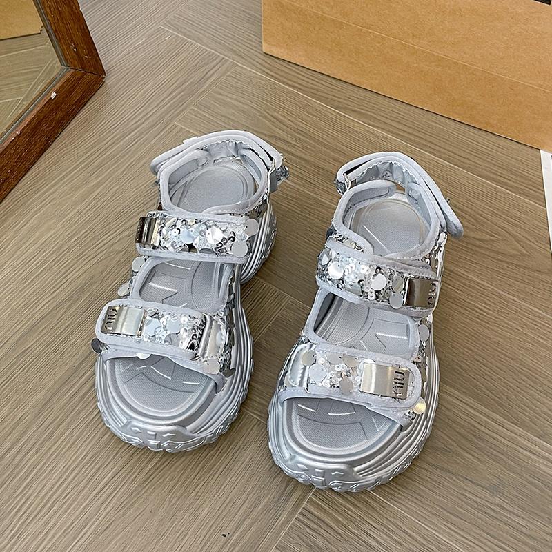 Fashion 8cm Mesh Synthetic Leather Chunky Sandals Summer Women Platform Wedge Bling Sports Sneakers Ladies Gladiator Sandalias Mujer