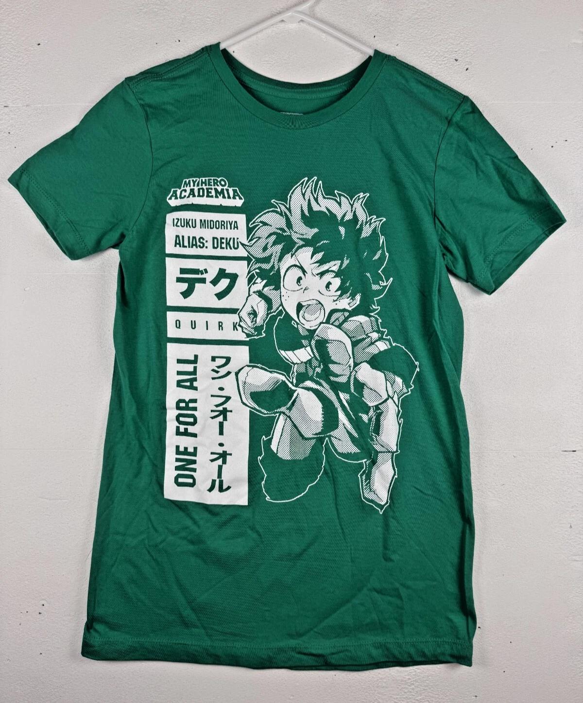 

Size XS - My Hero Academia Deku Izuku One For All Graphic 100% Cotton T-shirt Mens Tees Top Green Anime 3XL