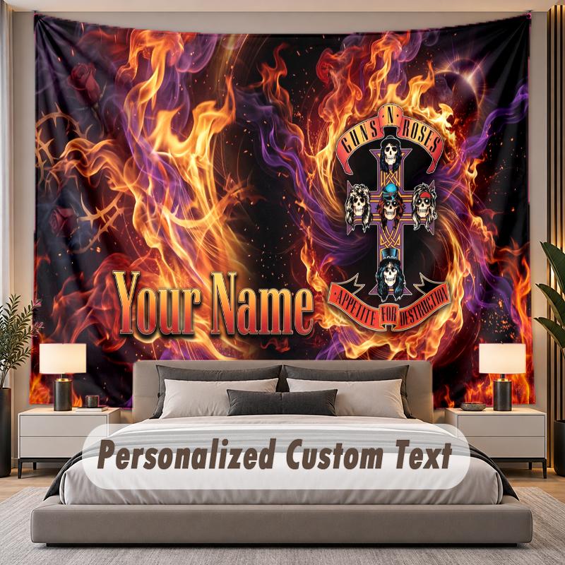 Custom Name Text Tapestry Guns N’ Roses Personalized Polyester Wall Tapestry For Bedroom And Room