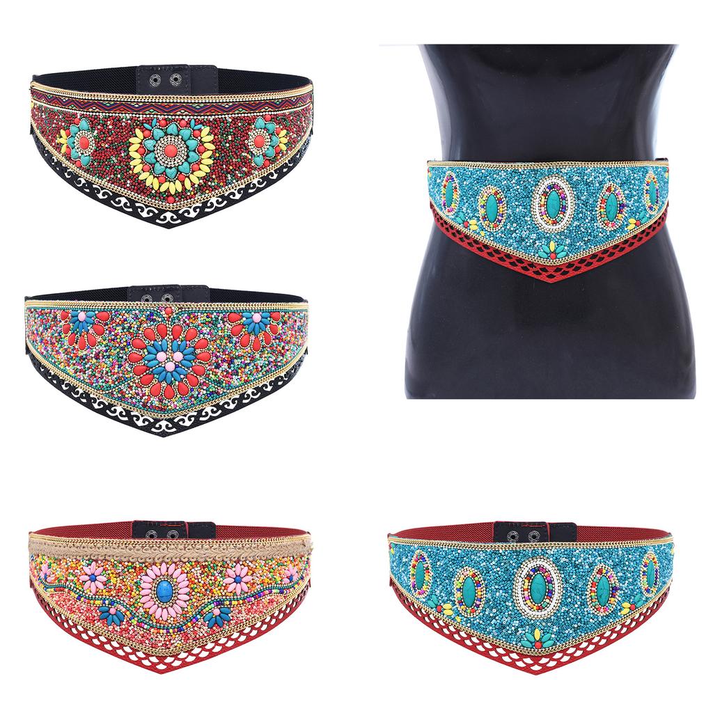 Bohemian Multicolor Beaded Belt Handwoven Adjustable Waistband For Women Ethnic Style Festival Accessory