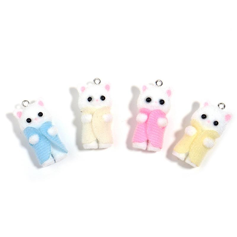 Kawaii 3D Flocking Cat Charm Cute Cartoon Cat Ornament Earring Keychain Pendant Accessories Diy Crafts Jewelry Make