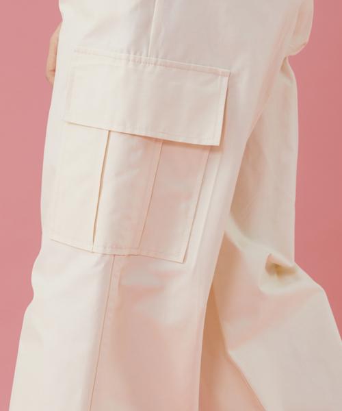 KOLEAT Women Functional Crinkly Wide Cargo Slacks Pants [Ivory]