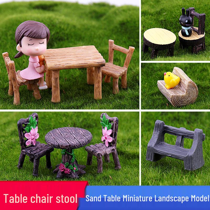 Miniature Park Ornaments: Wooden Stools, Tables, and Succulent Bonsai Accessories for Sand Table Models
