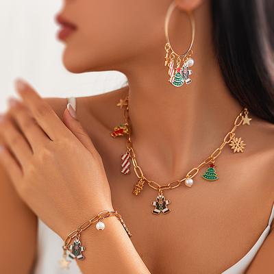Christmas Bells, Christmas Trees, Fringed Pendants, Necklaces, Versatile Holiday Candy Necklaces, Women