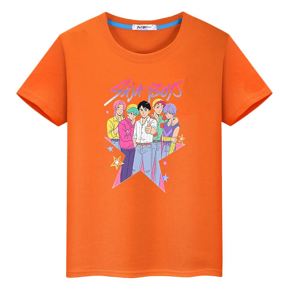 kpop demon hunters Print 100%Cotton t shirt for kids boy 10year y2k Saja Boys Kawaii Tees Cute Tops anime Short girls clothes