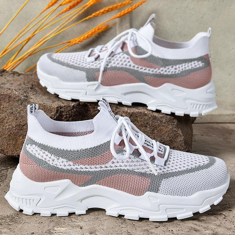 Women's Shoes Fashion Summer New Style Shoes Soft Sole Women's Shoes Flying Woven Breathable Mesh Shoes Lightweight Dad Shoes