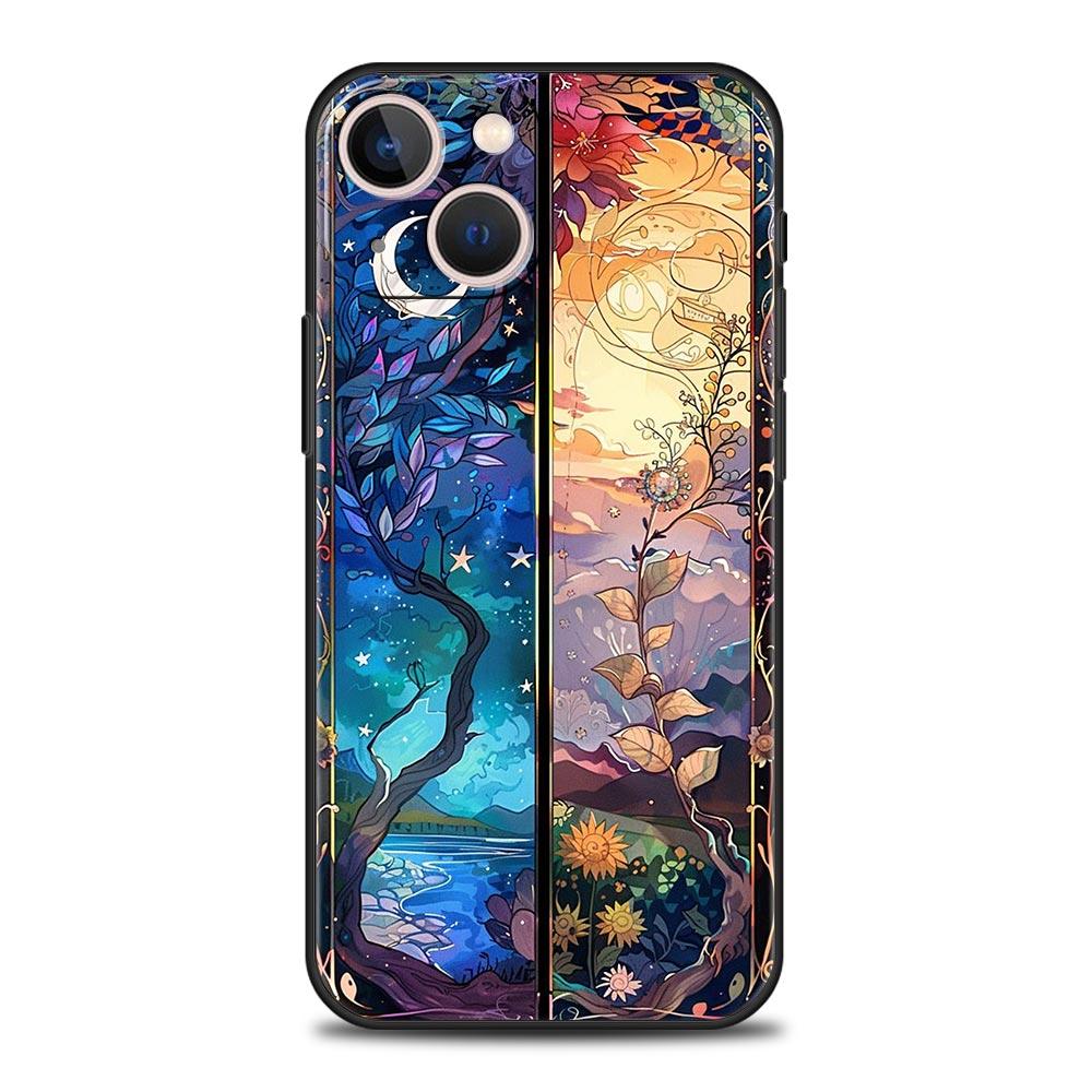 Beautiful Sun Moon Glass Phone Case Cover for iPhone 17 16 15 14 13 12 11 Pro Max 17 Air Plus Shockproof Soft TPU Shell Fundas
