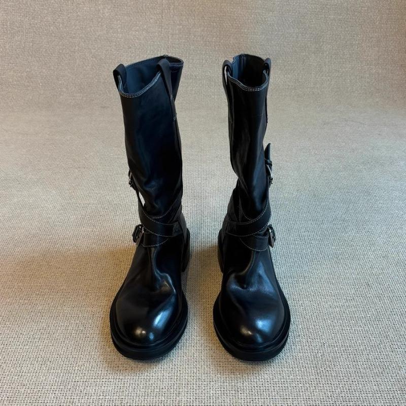 Retro fashion locomotive mid boots metal buckle design spring thick heel Martin boots fried street cool sa wind women's boots