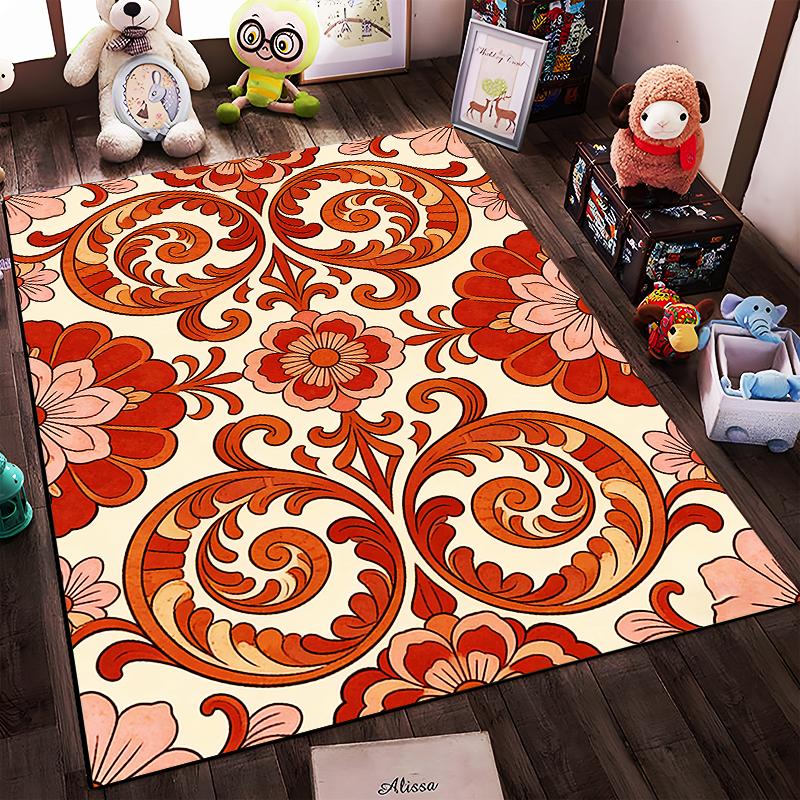 Floral Swirl Pattern Carpet with Red and Pink Design for Living Room Suitable for use as an anti-slip for living room bedroom sofas