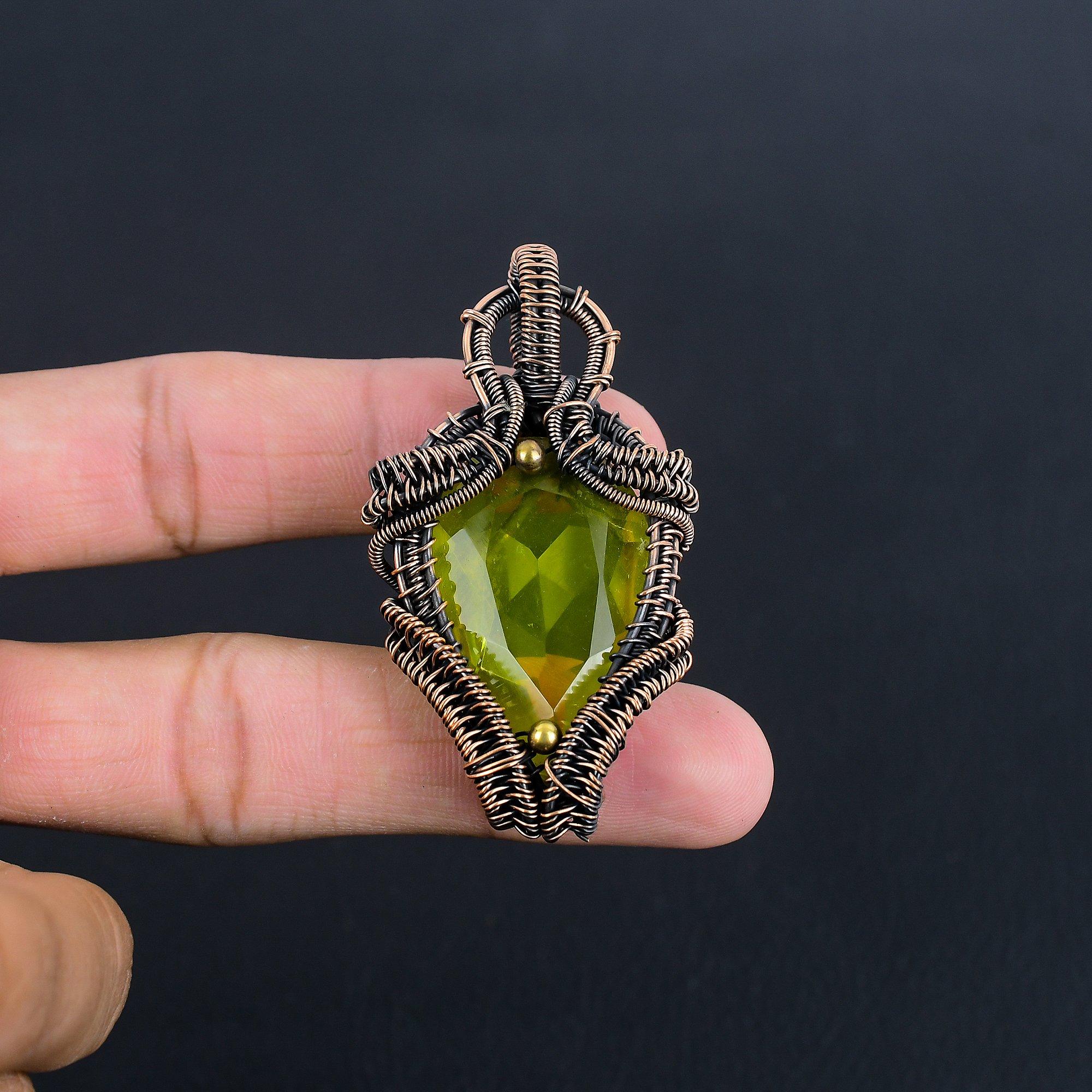 

Lemon Topaz Designer Pendant, 999 Copper Wire Wrapped Pendant, Handmade Pendant For Memorial Day