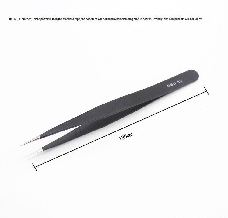 Precision Black Bent Nose Tweezers, 1.5mm Thick, Stainless Steel, Anti-Magnetic, Multipurpose Disassembly Tool
