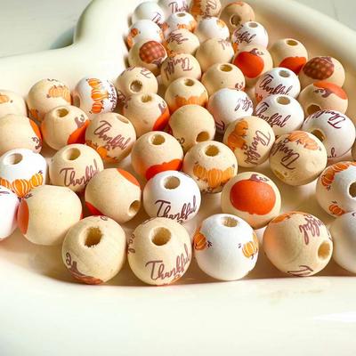 Source Factory Autumn Thanksgiving Wooden Bead String Hemp Rope Tassel Wooden Bead String Diy Jewelry Accessories Loose Bead Round Bead Cartoon