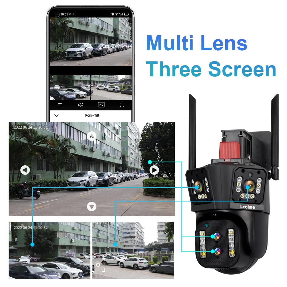 8K WIFI IP Camera Four Lens Three Screen PTZ Camera 10X Zoom Outdoor Auto Tracking Security Camera Waterproof Surveillance Cam