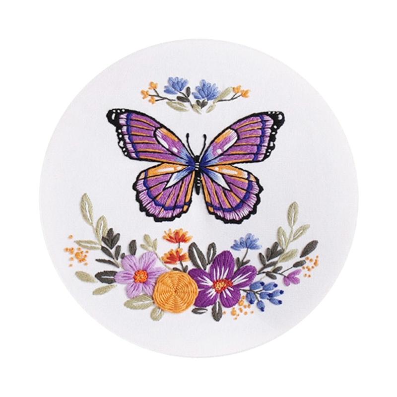 Butterfly Floral Embroidery Kits Embroidery Set with Thread and Needle Embroidery Starter Kits Crosses Stitching Set