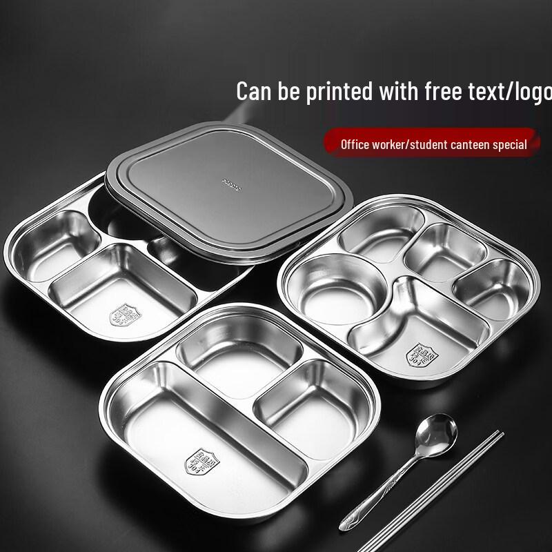 Food-Grade 304 Stainless Steel 5-Compartment Meal Plate