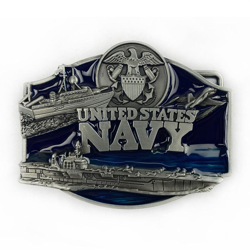 US Navy Battleship and Aircraft Carrier Belt Buckle - Western Retro Punk Style