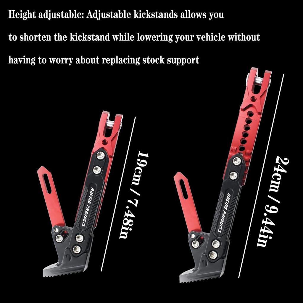 Motorcycle Universal Kickstand Adjustable Modified CNC Aluminum Alloy Adjustable Tripod Holder Kickstand Foot Side Support Stand Motor Scooter