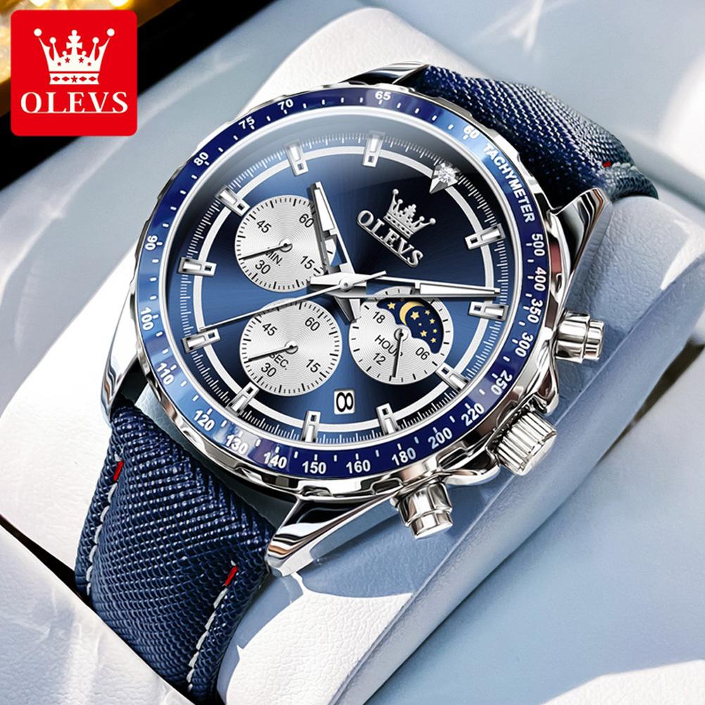 OLEVS Brand Luminous Calendar Waterproof Business Fashion Three Eye Six Pin Business Steel Band Men's Watch 2945