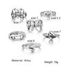 6pcs / Set Vintage Silver Women's Knuckle Ring Heart Ring Set Party Bohemian Jewelry