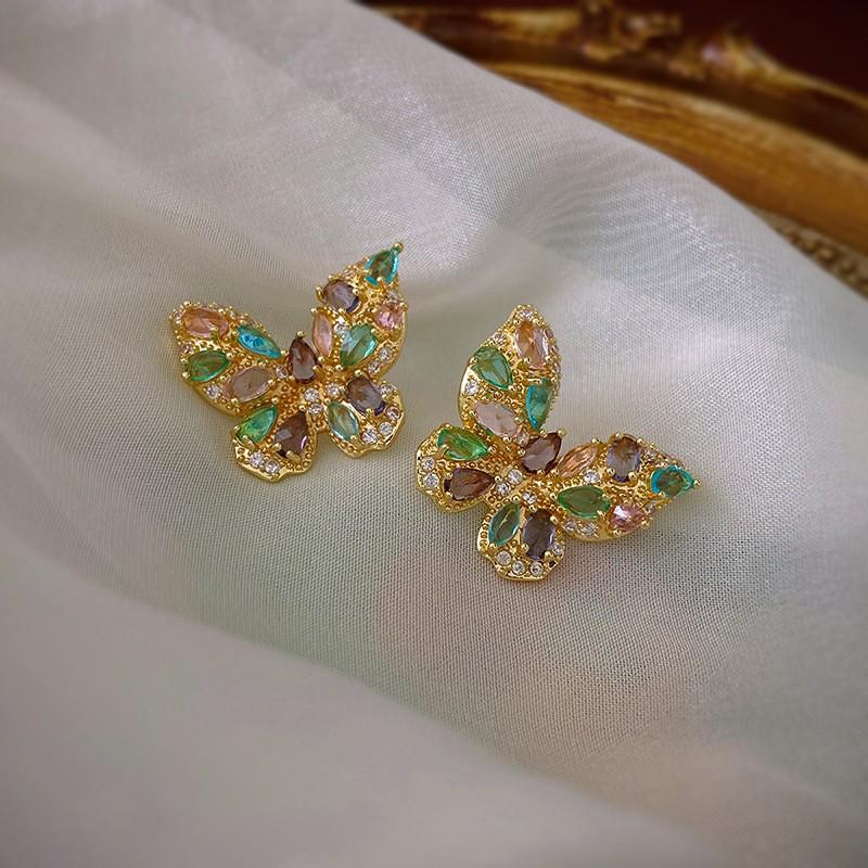 Retro High-End Silbernadel Diamantbesetzte Blumenohrringe, Europäische und Amerikanische Übertriebene Temperamentsohrringe, Leichter Luxus Nischenohrringe