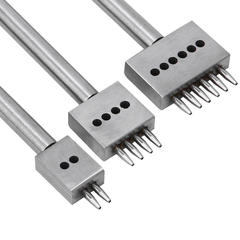 3Pcs Prong Chisel Silver Tool Steel 2 4 6 Prongs DIY Hand Made Leather Hole Puncher(6mm )
