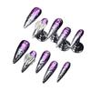 Handmade Press-On Nails With 3D Embossed Wing Design Purple A2973 Long Pointed Acrylic False Women Sweet Punk
