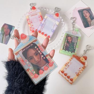 Acrylic Kpop Photocard Holder Keychain 3 Inch Cake Dessert Shape Campus Card Protective Case Transparent