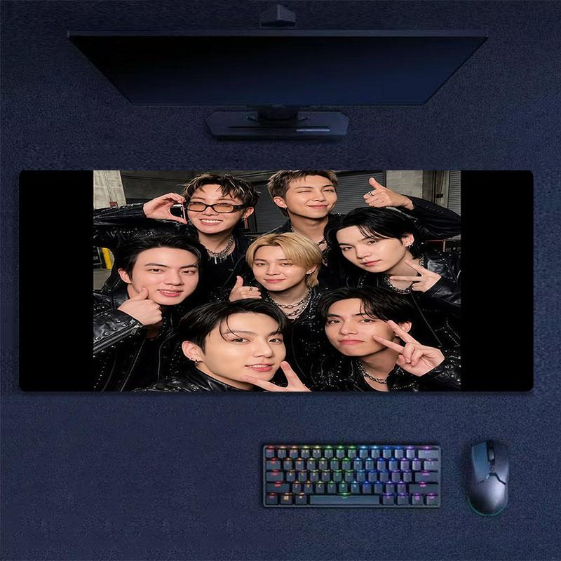 BTS Poster Mouse Pad, Large Gaming Desk Mat, Non-slip XXL Mousepad for Laptop & Tablet, Mini PC Playmat with Stitched Edges