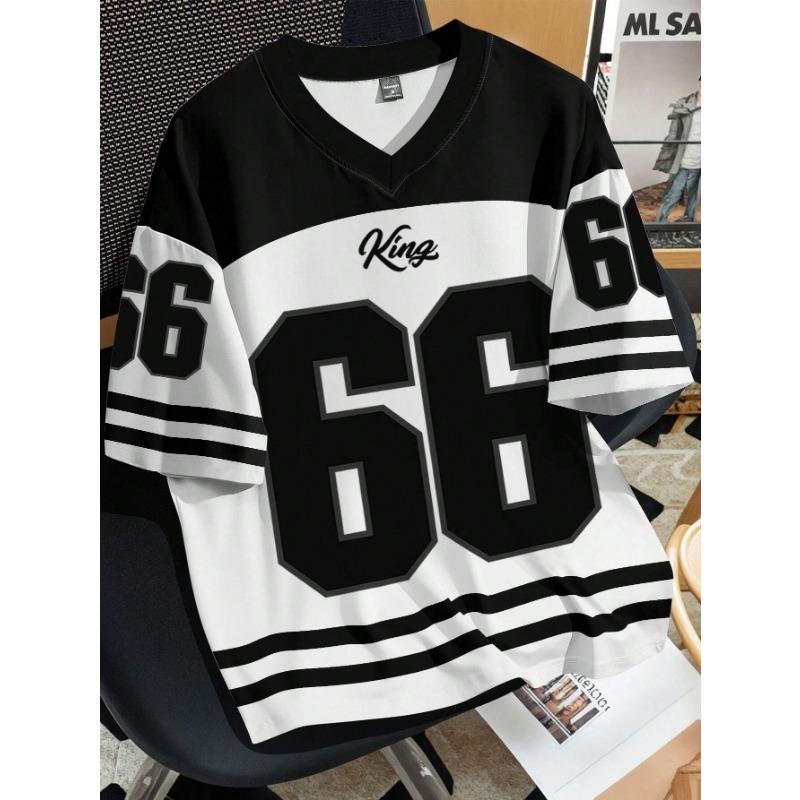 Summer Fashion Women Clothing No.66 V-neck Football Jersey Casual Sport Short Sleeve Top Harajuku Couple Loose Tshirt Streetwear