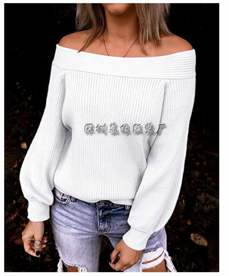 Off-shoulder large size loose knitted sweater autumn and winter one-word collar solid color pullover European and American sweater women S
