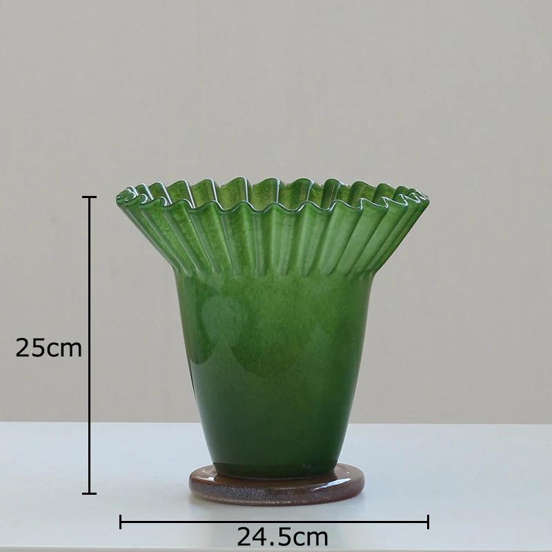 Lotus Leaf Edge Decorative Glass Vase Hydroponics Plant Pot Table Decoration Flowers Arrangement Vases Room Aesthetic Decor