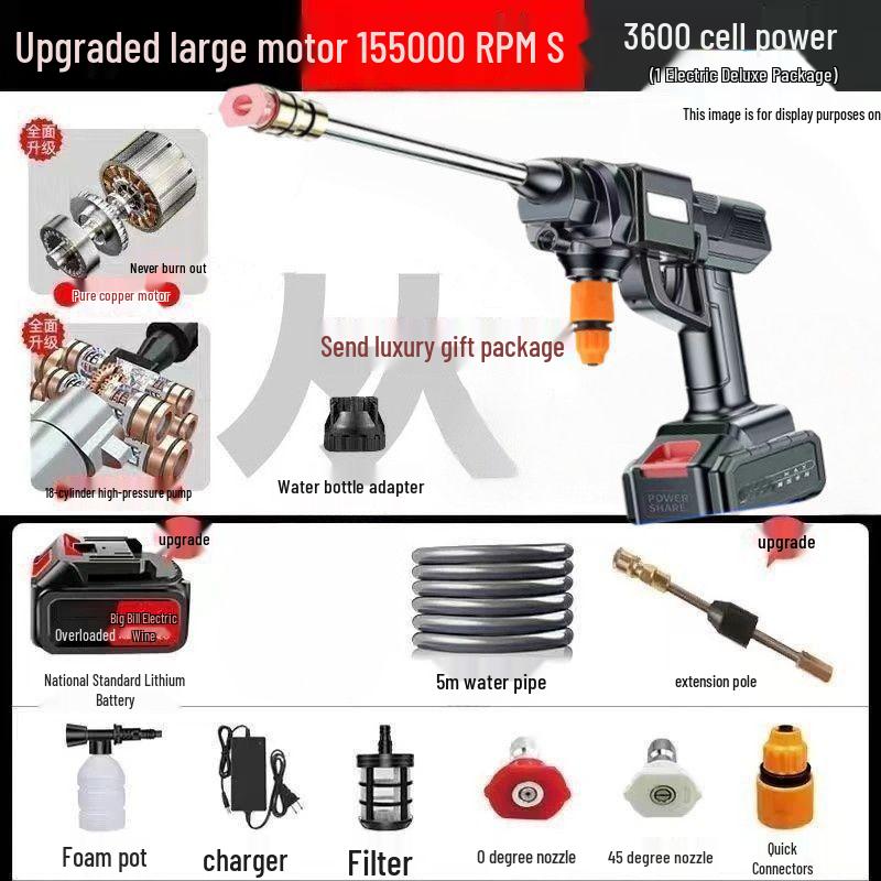 Portable Wireless High-Pressure Car Washer with Rechargeable Lithium Battery