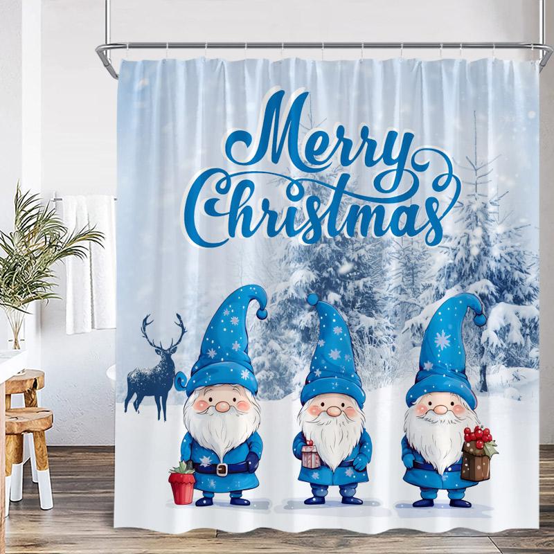 Cute Snowman Christmas Shower Curtains Santa Claus Xmas Tree Truck Winter Forest Scenery Home Bathroom Decor Bath Curtain Set
