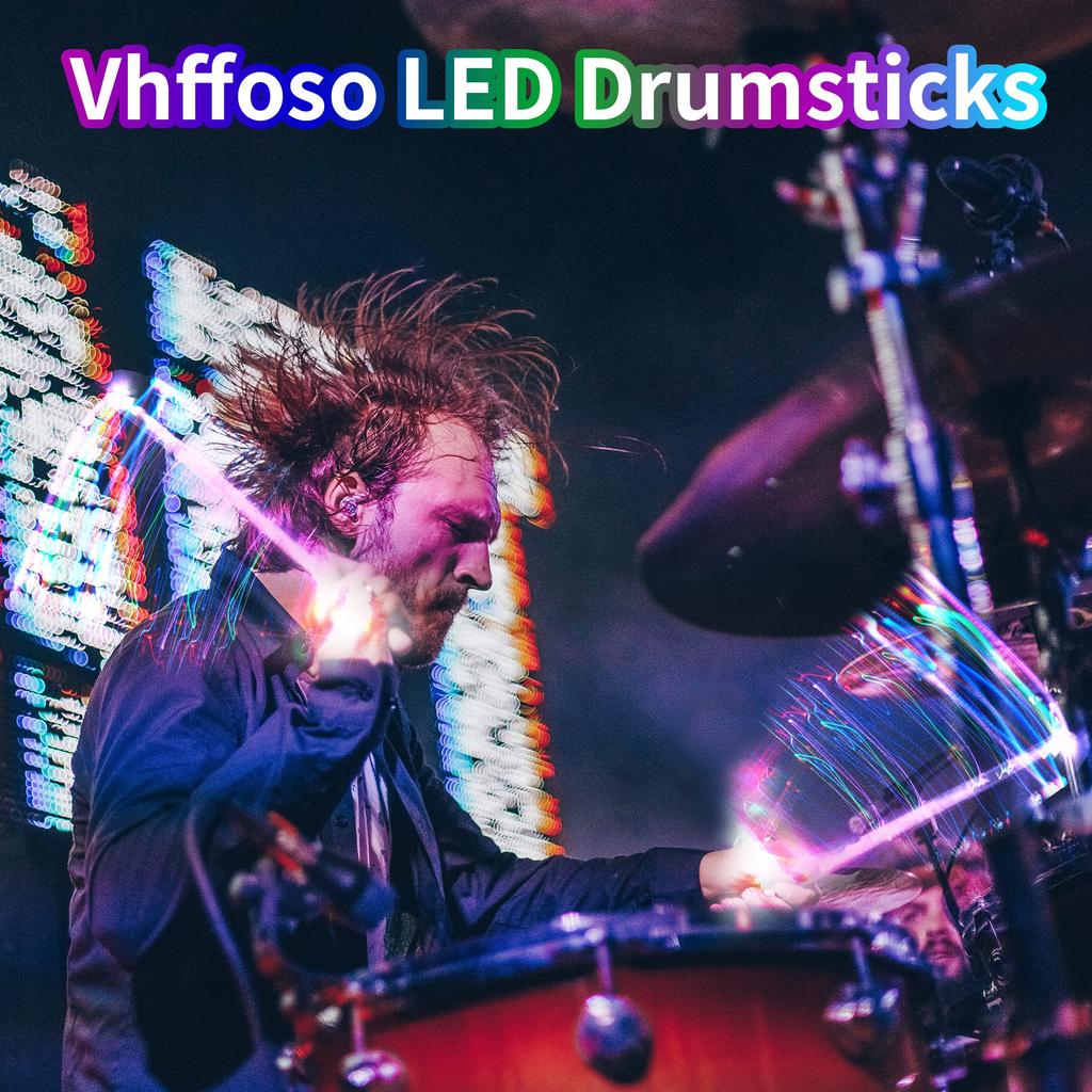 Illuminated Drumsticks (USB Charging), LED Light Sticks, with Bag, Light-Up Drumsticks (15 Colors, Pair of 2, Rechargeable)