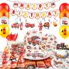 103 Peças de Artigos para Festa de Aniversário de Caminhão de Bombeiros, Decorações de Aniversário de Caminhão de Bombeiros e Conjunto de Louça - Pratos e Copos de Festa de Caminhão de Bombeiros e Decorações de Bolo de Caminhão de Bombeiros Faixa