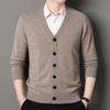 Men's 100% Wool Thickened Long-Sleeve Cardigan Sweater - Autumn/Winter Business Casual Knit Top