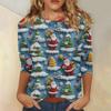 3/4 Sleeve Shirts For Women Print Christmas Tees Blouses Casual Plus Size Basic Tops Pullover