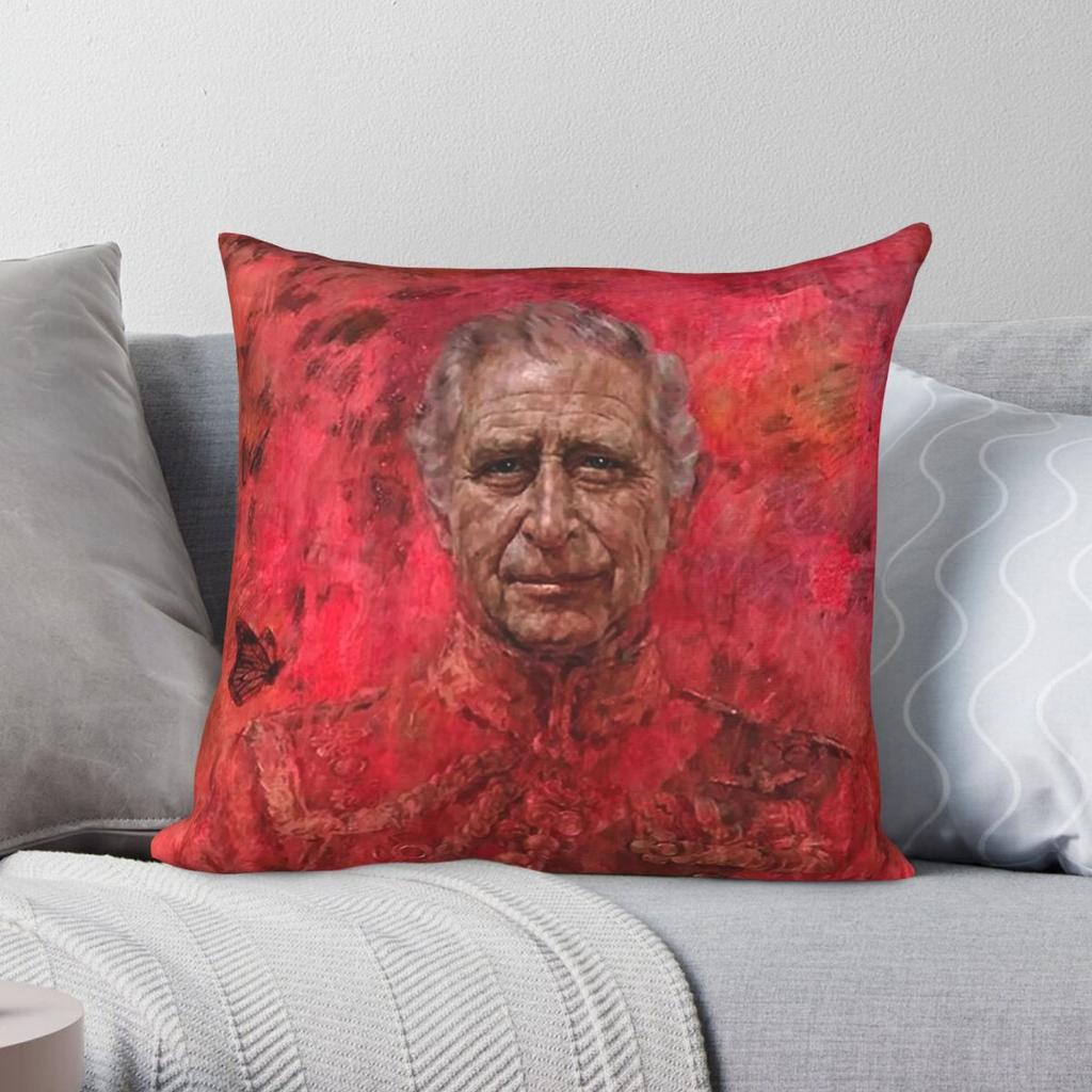 Porträt von König Charles III. Kissenbezug Polyester Leinen Samt Bedruckt Reißverschluss Dekorative Kissenhülle Heimkissenbezug
