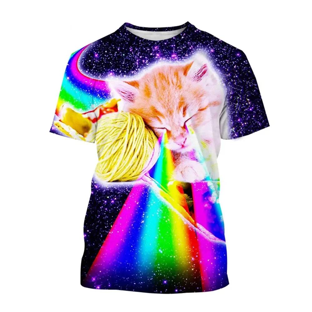 Animal Cat Graphic T Shirts Fashion Rainbow Galaxy Space 3D Printed T Shirt For Men Casual Streetwear Women Tshirt Funny Kid Top