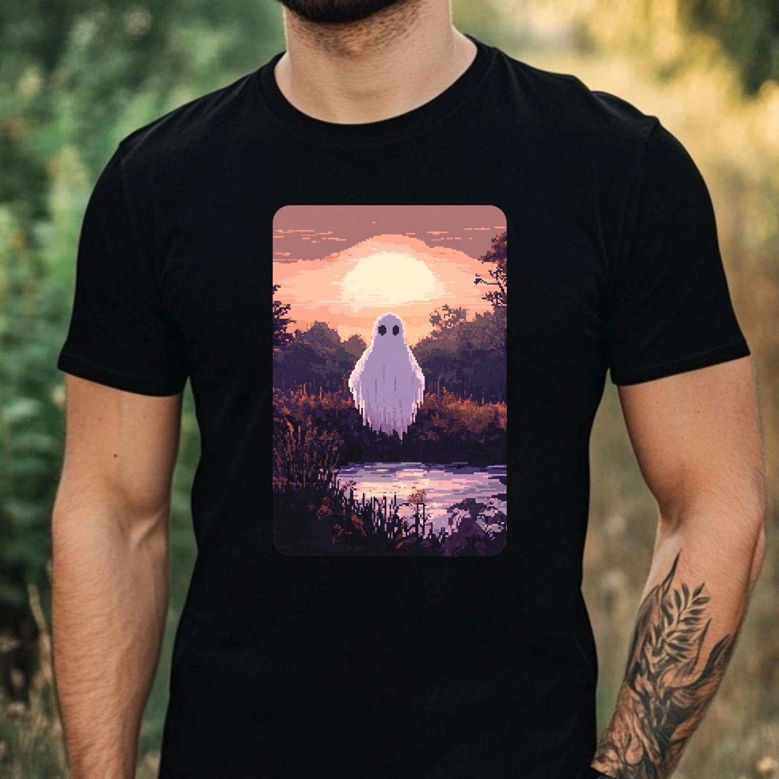 T-Shirt Herren Geist Pixel Art Motiv Baumwolle Größe XS bis 5XL XXXL
