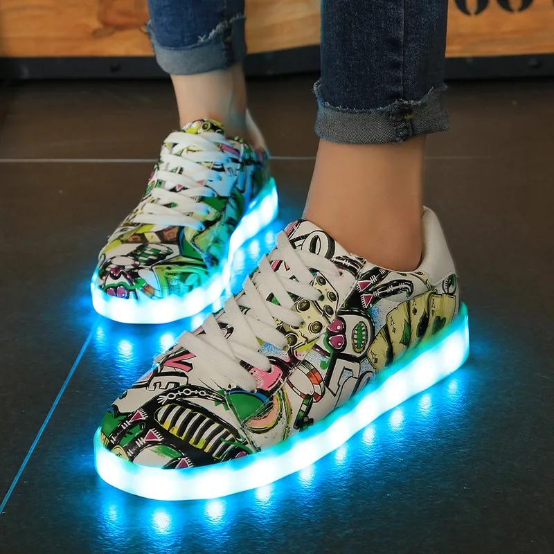 Maogu 2024 Adult Unisex Womens Mens Kid Luminous Sneakers Glowing USB Charge Boys LED Colorful Light-up Shoes Girls Footwear