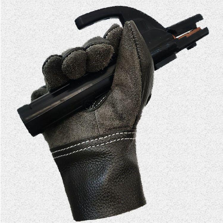 Guantes de Soldadura Aislantes de Cuero de Vaca Anti-Pinchazos Anti-Quemaduras Resistentes al Calor con Dedos Divididos