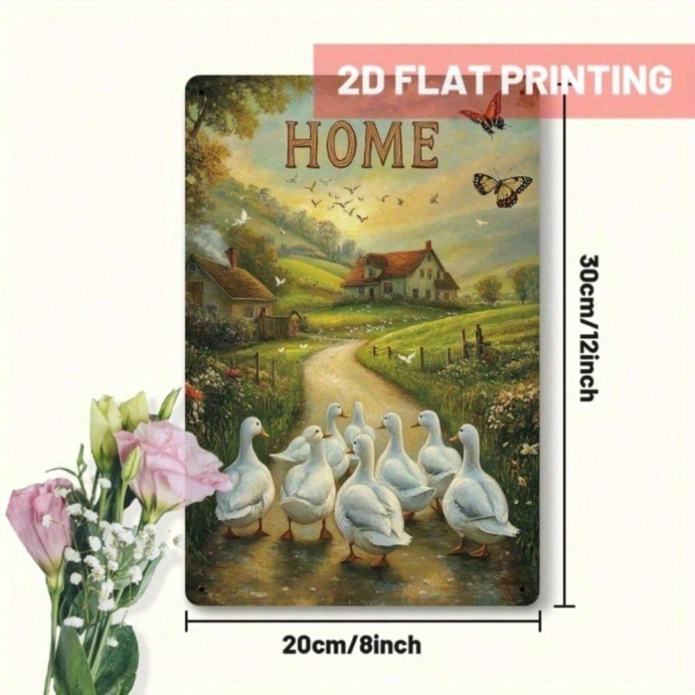 Rustic Vintage Home Sign White Geese Butterflies Farmhouse Wall Decor 8x12 Inch Metal Plaque