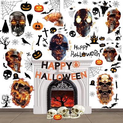 Halloween Skull Ghost Window Stickers - Scary Festival Party Wall & Background Decor with Spider Webs